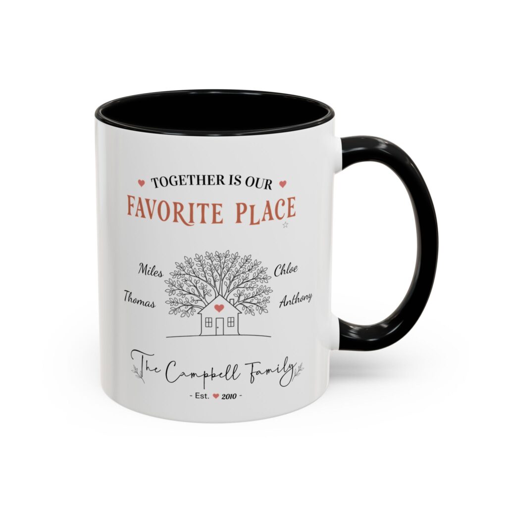 Family Favorite Place Accent Mug – Personalized Family Tree Gift, 8 Colors