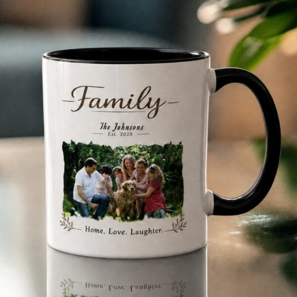 Family Est. Photo Accent Mug – Personalized Family Photo Gift, 8 Colors