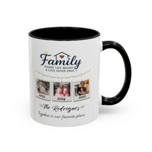 Personalized Family Photo Accent Mug – Custom Photos & Name, 8 Colors