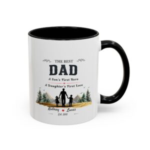Best Dad Accent Mug – Personalized Gift from Son & Daughter, 8 Colors