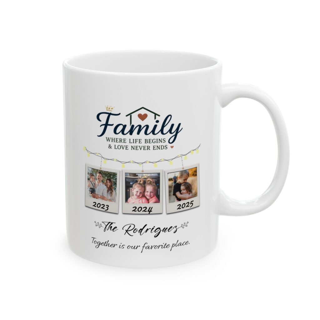 Personalized Family Photo Mug – Custom Photos & Family Name Gift