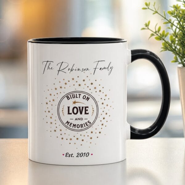 Family Built on Love Accent Mug – Personalized Family Name Gift, 8 Colors