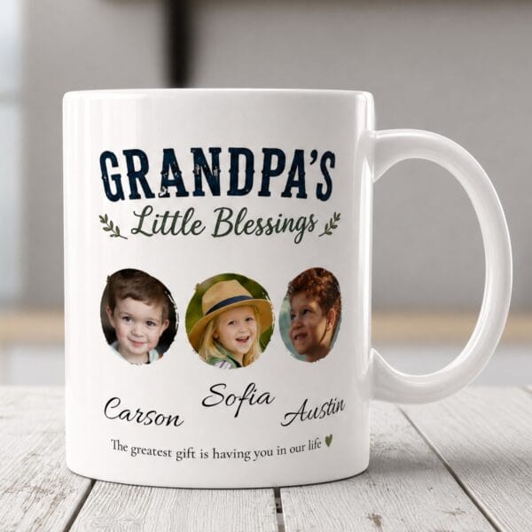 Grandpa's Little Blessings Mug – Personalized Photo & Names Gift