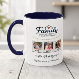 Personalized Family Photo Accent Mug – Custom Photos & Name, 8 Colors