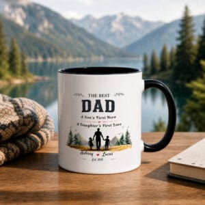Best Dad Accent Mug – Personalized Gift from Son & Daughter, 8 Colors