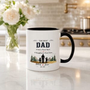 Best Dad Accent Mug – Personalized Gift from Son & Daughter, 8 Colors