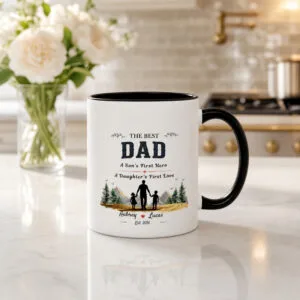 Best Dad Accent Mug – Personalized Gift from Son & Daughter, 8 Colors
