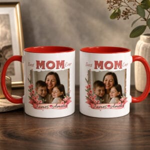 Best Mom Ever Floral Photo Accent Mug – Personalized Photo Gift for Mom, 8 Colors