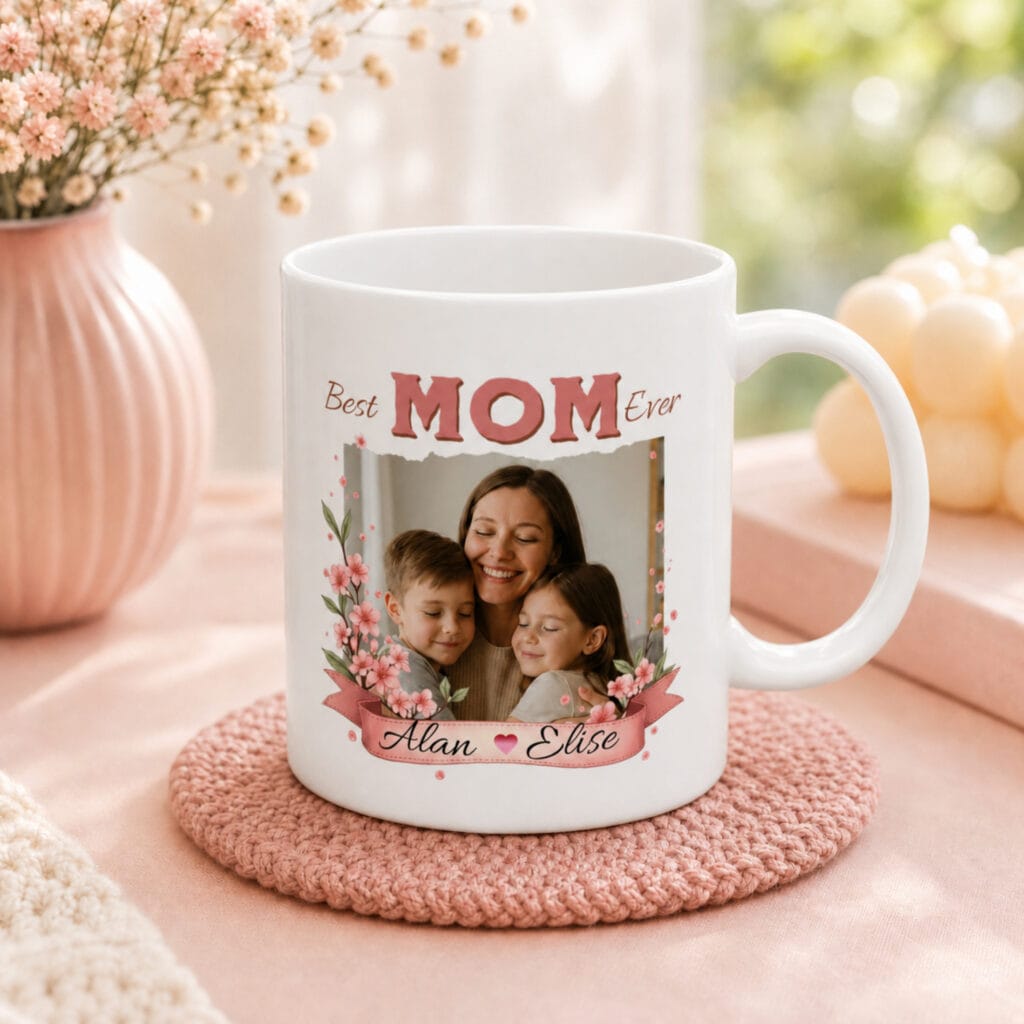 Best Mom Ever Floral Photo Mug – Personalized Photo Gift for Mom