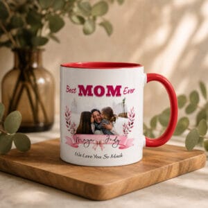 Best Mom Ever Photo Ribbon Accent Mug – Personalized Photo Gift for Mom, 8 Colors