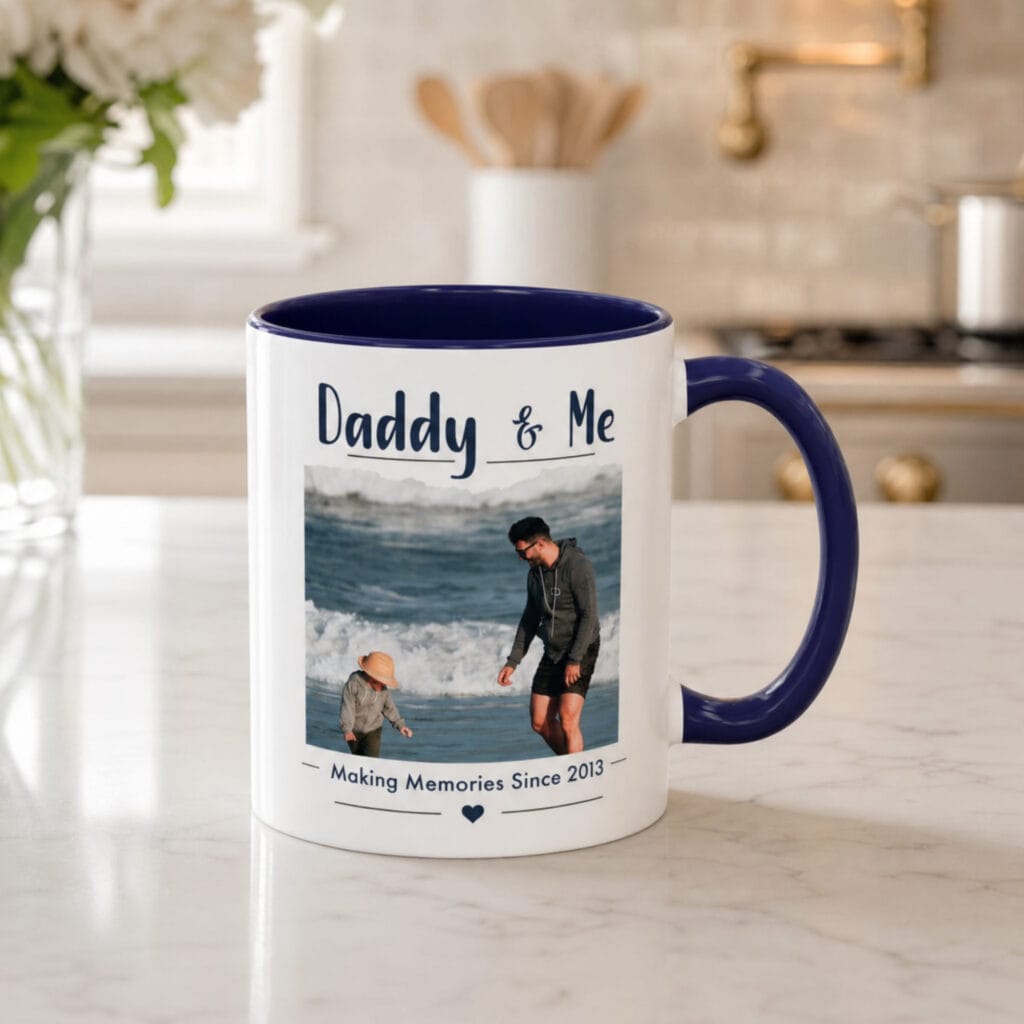Daddy and Son Photo Accent Mug – Personalized Photo Gift for Dad, 8 Colors