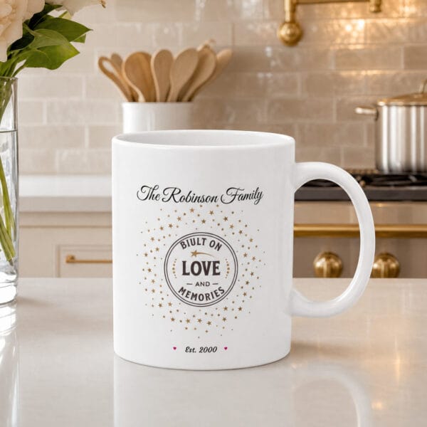 Family Built on Love Mug – Personalized Family Name Gift