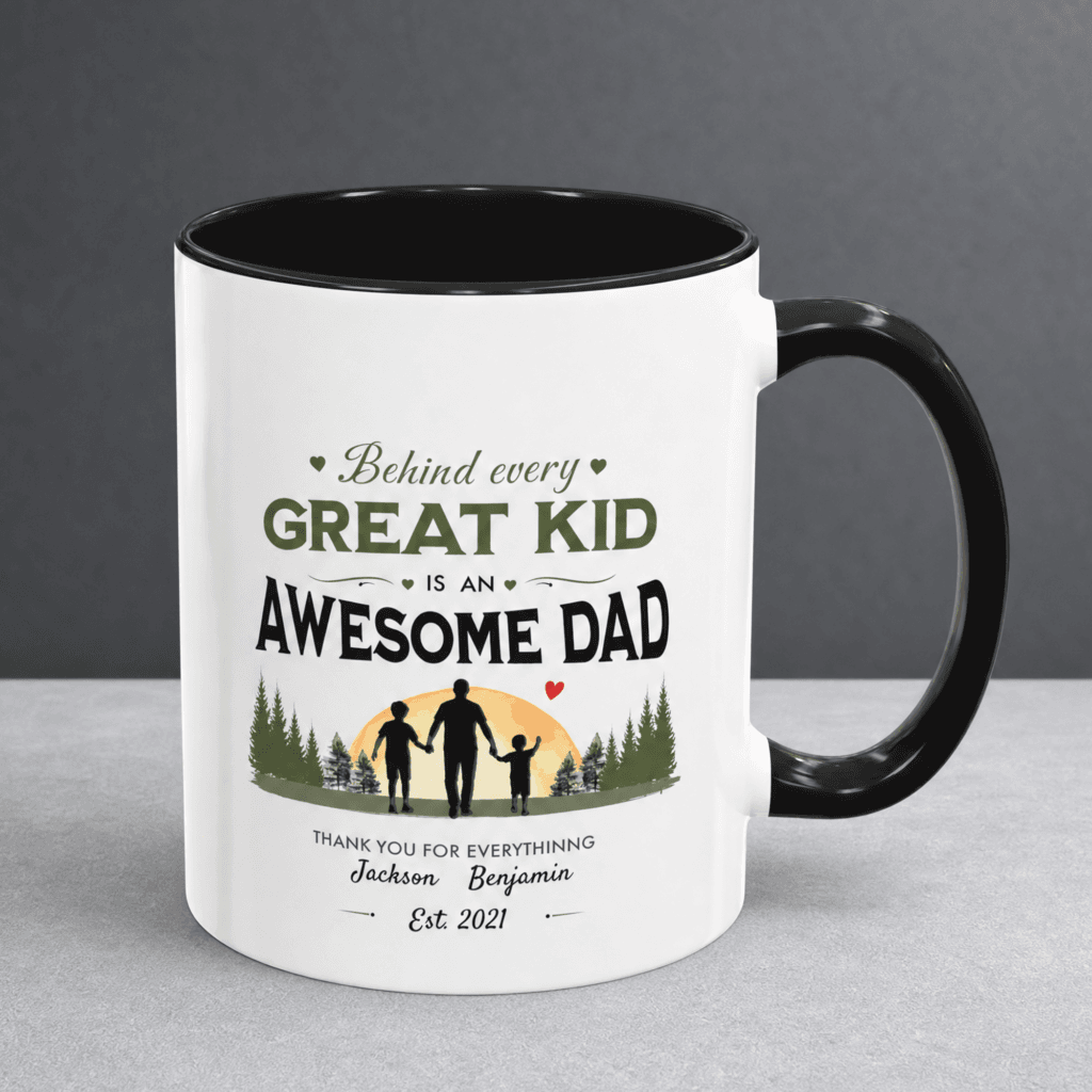 Awesome Dad With Two Sons Accent Mug – Personalized Name Gift, 8 Colors