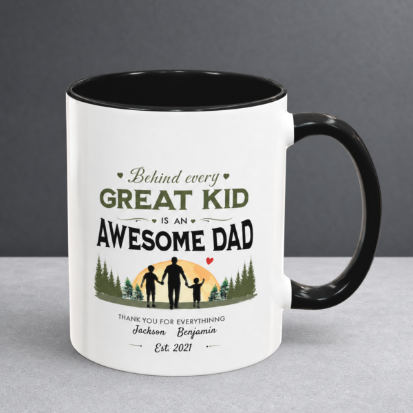 Awesome Dad With Two Sons Accent Mug – Personalized Name Gift, 8 Colors