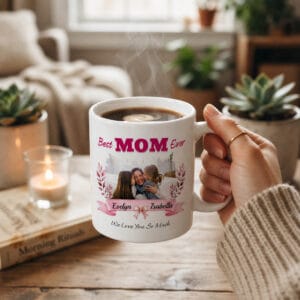 Best Mom Ever Photo Ribbon Mug – Personalized Photo Gift for Mom