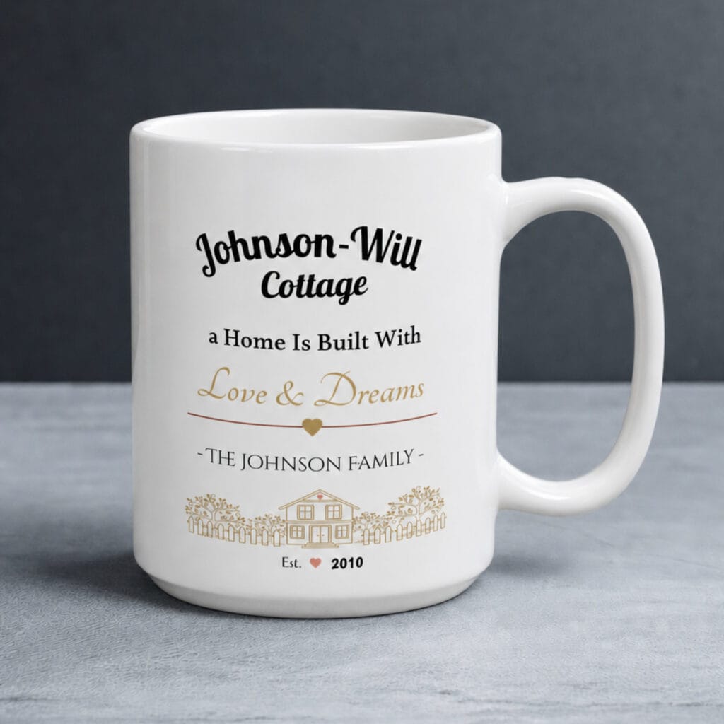 Family Love & Dreams Cottage Mug – Personalized Family Name Gift