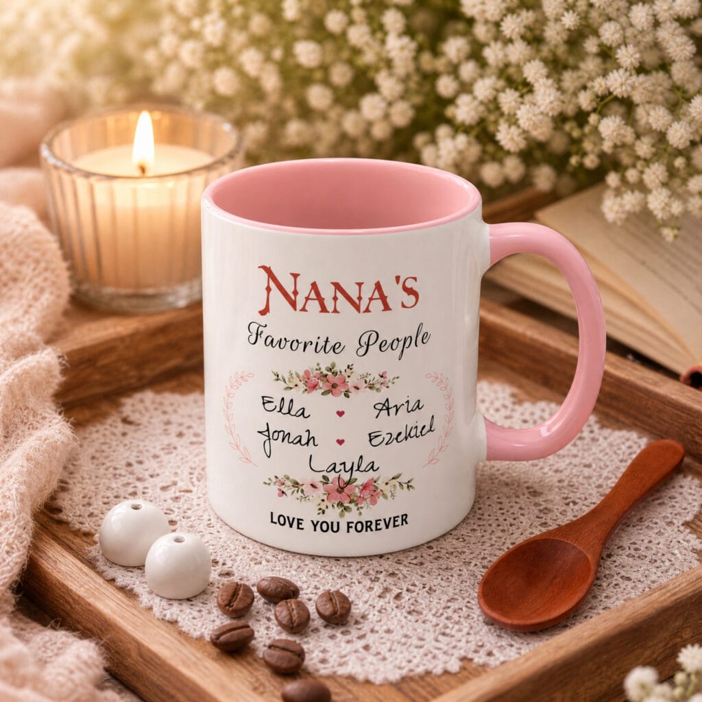 Nana's Favorite People Floral Accent Mug – Personalized Gift, 8 Colors