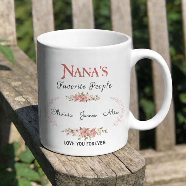 Nana's Favorite People Floral Mug – Personalized Grandkids' Names Gift