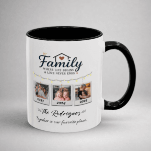 Personalized Family Photo Accent Mug – Custom Photos & Name, 8 Colors