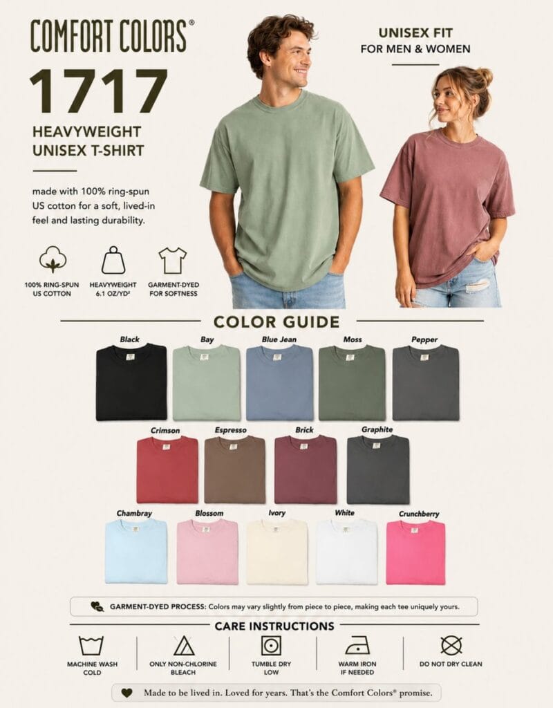 Color Guide for Personalized Most Loved Best Grandma Heavyweight T-Shirt | Custom Est. Year Comfort Colors Tee