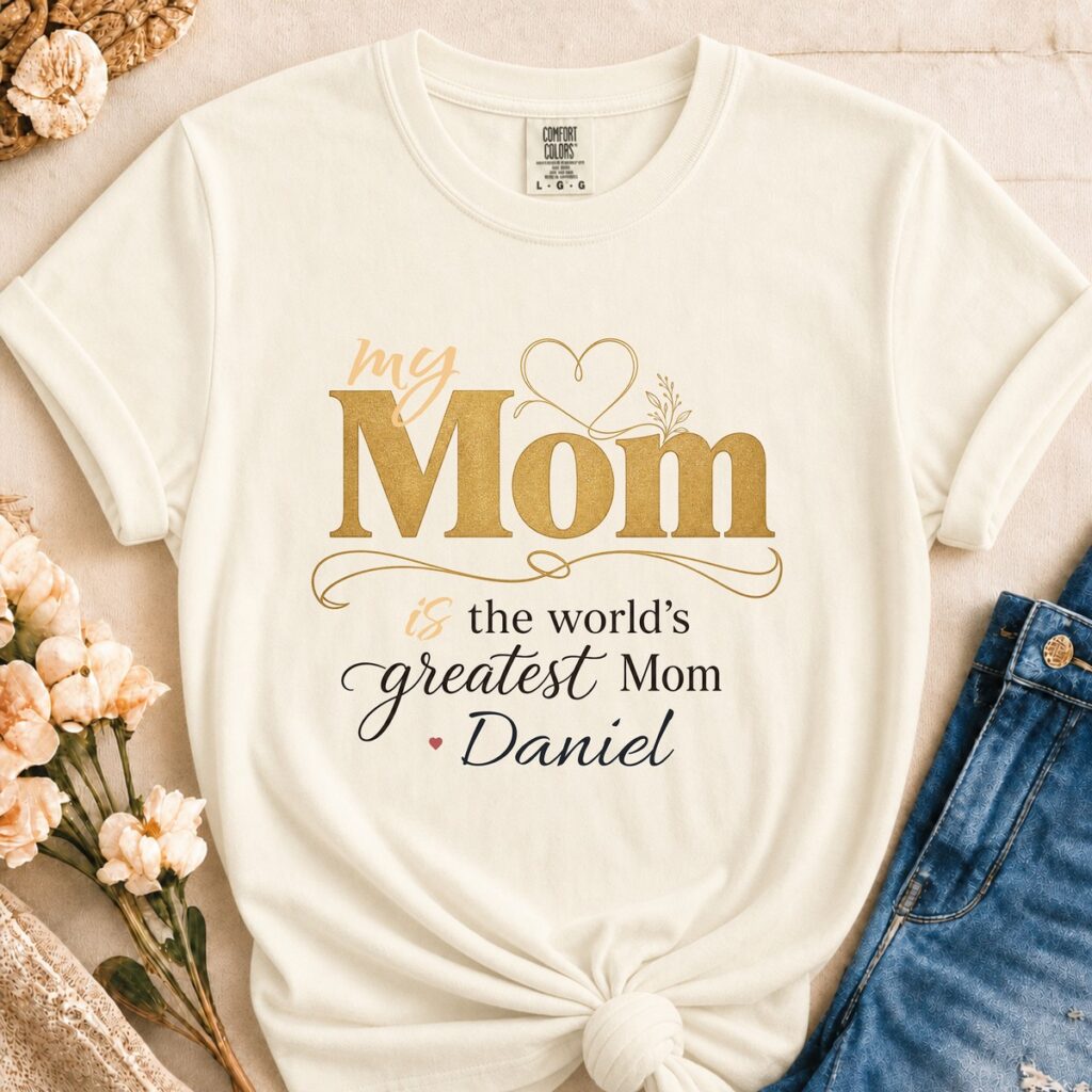 Personalized World's Greatest Mom Gold Heavyweight T-Shirt | Custom Name Comfort Colors Tee