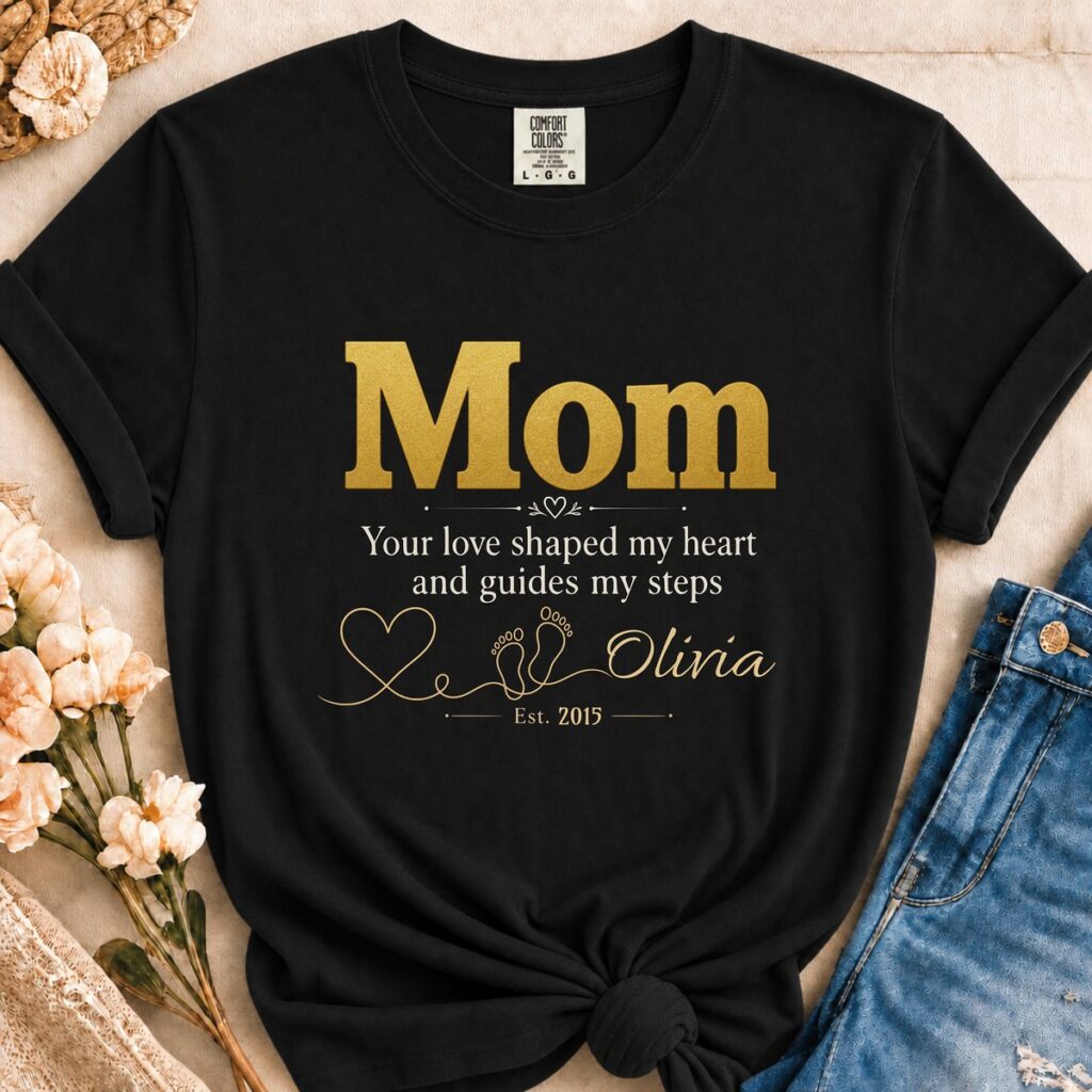 Personalized Mom's Love Shaped My Heart Heavyweight T-Shirt | Custom Name & Year Comfort Colors Tee
