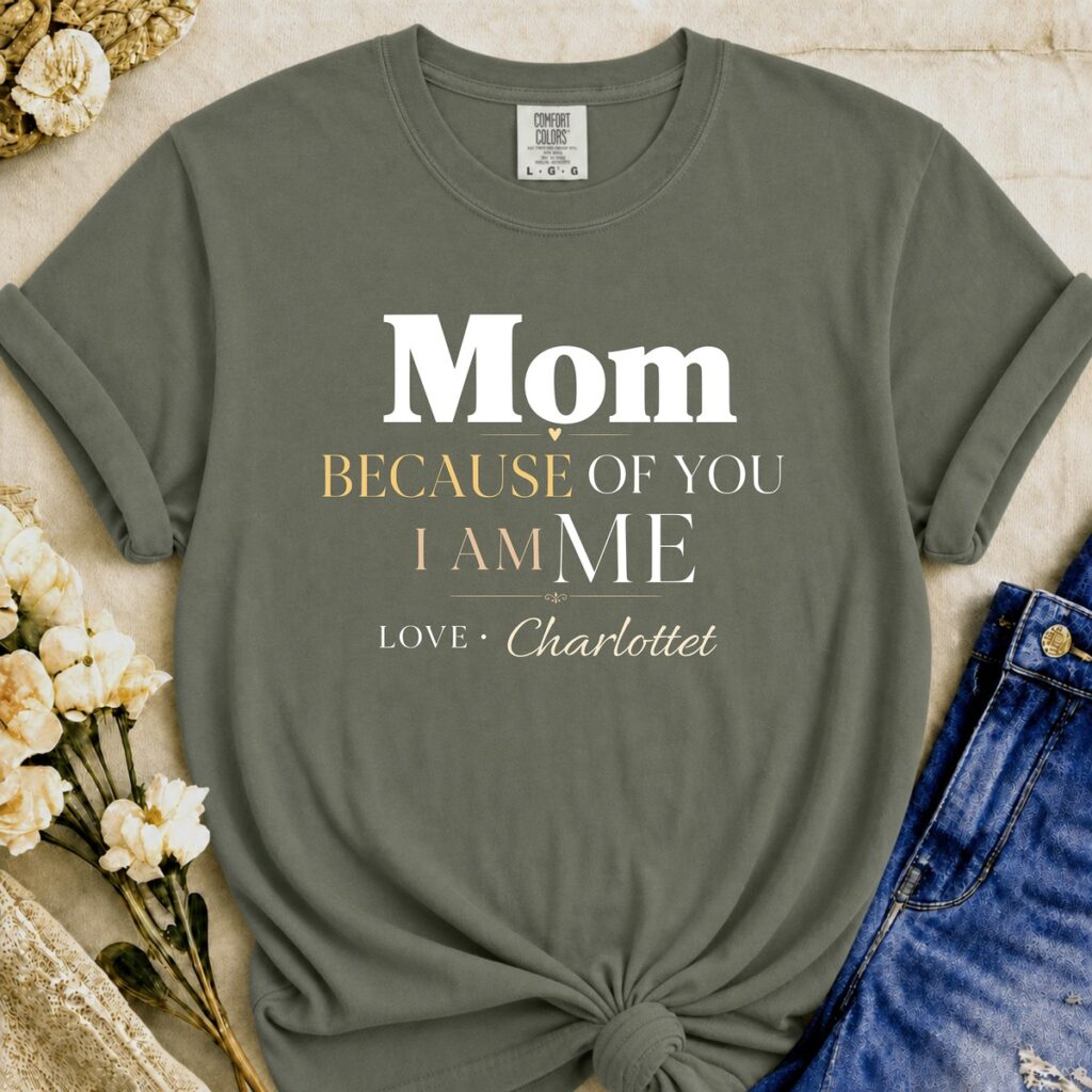 Personalized Because Of You I Am Me Mom Heavyweight T-Shirt | Custom Name Comfort Colors Tee