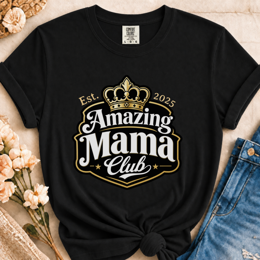 Personalized Amazing Mama Club Crest Heavyweight T-Shirt | Custom Est. Year Comfort Colors Tee