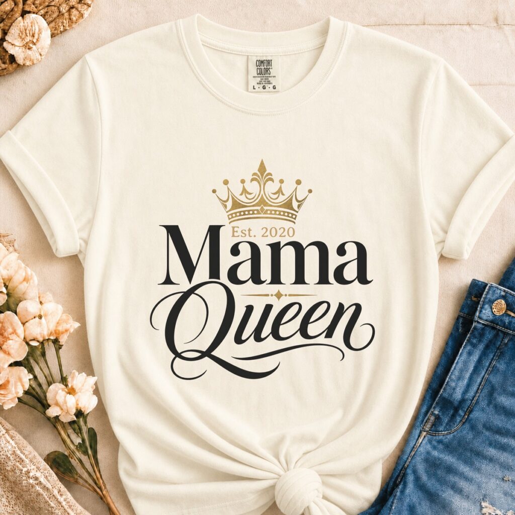 Personalized Mama Queen Heavyweight T-Shirt | Custom Est. Year Comfort Colors Tee