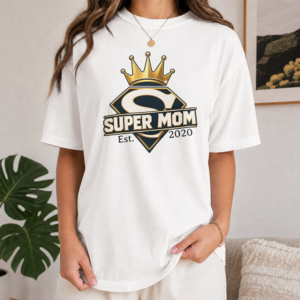Personalized Super Mom Varsity Heavyweight T-Shirt | Custom Est. Year Comfort Colors Tee