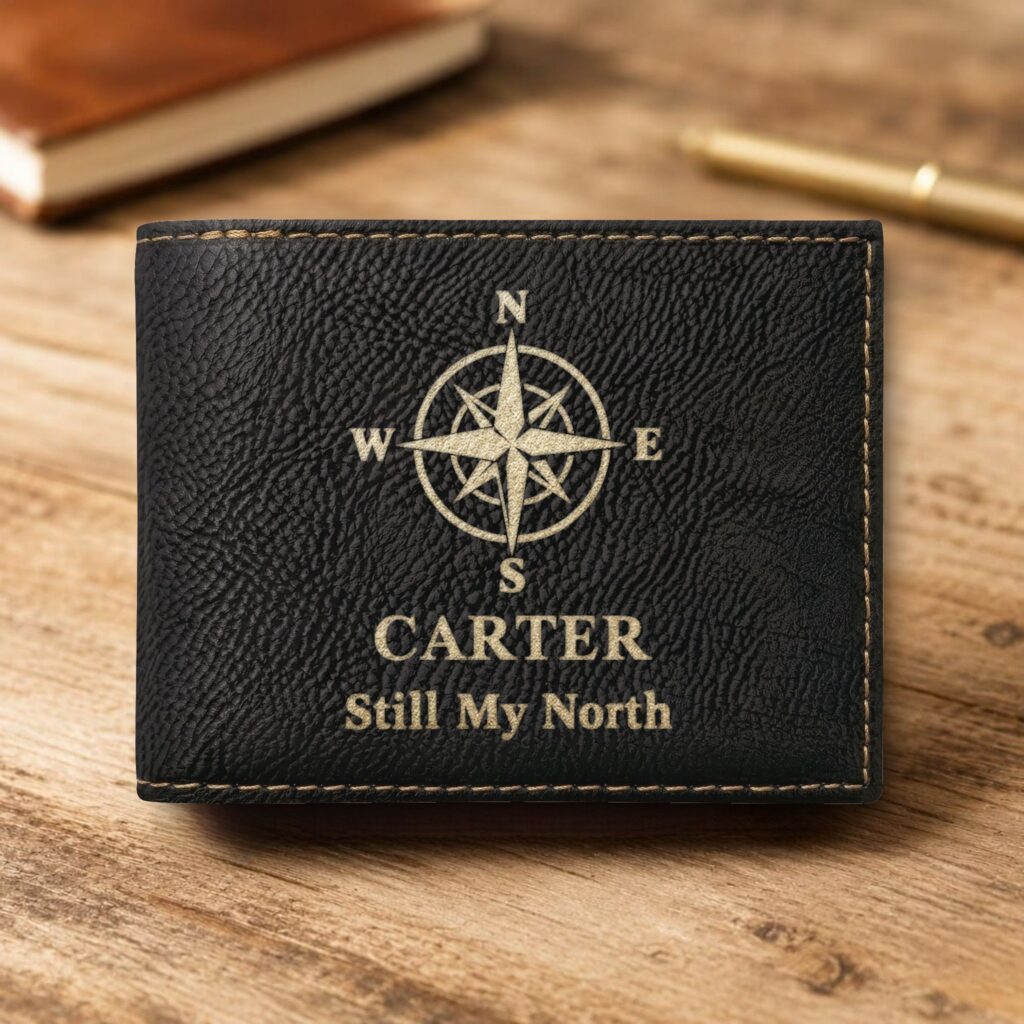 Personalized Bi-Fold Wallet – Compass Gift for Him