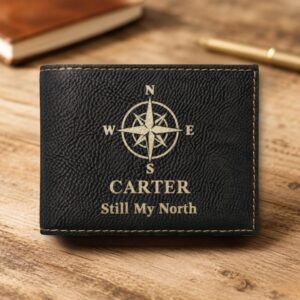 Personalized Bi-Fold Wallet – Compass Gift for Him