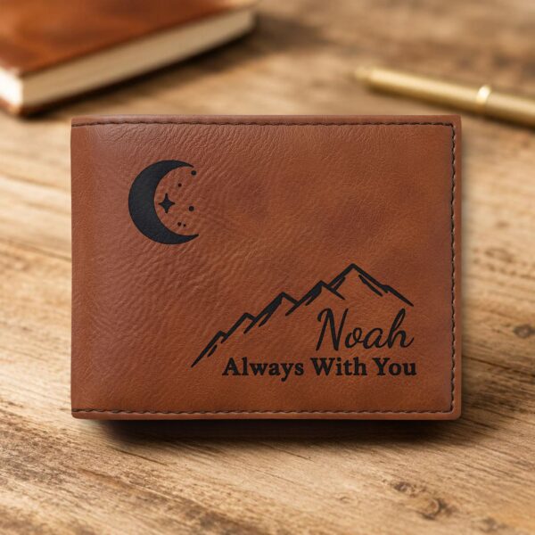 Personalized Bi-Fold Wallet – Moon & Mountain Gift for Him