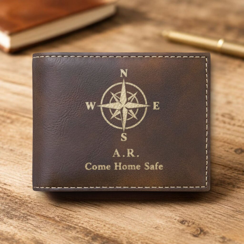 Personalized Bi-Fold Wallet – Safe Travels Gift for Him
