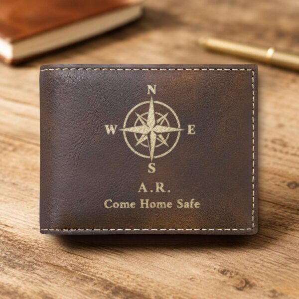 Personalized Bi-Fold Wallet – Safe Travels Gift for Him