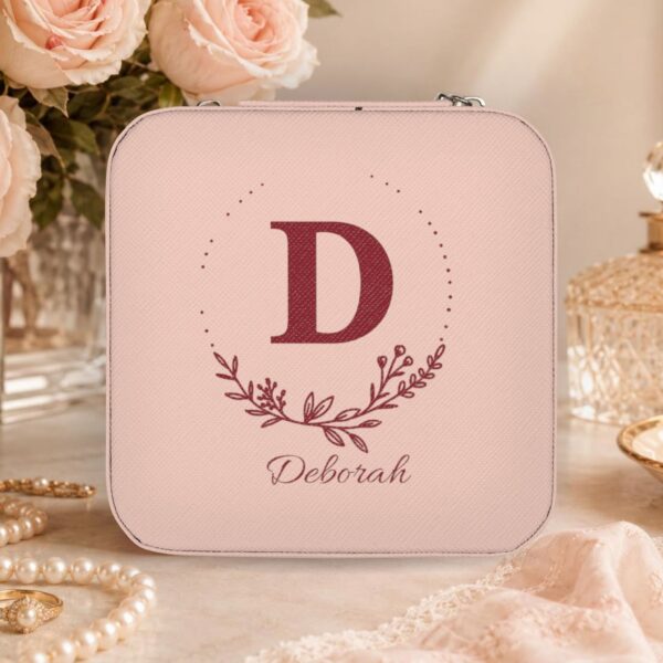 Personalized Travel Jewelry Case — Monogram D Pink Compact Organizer