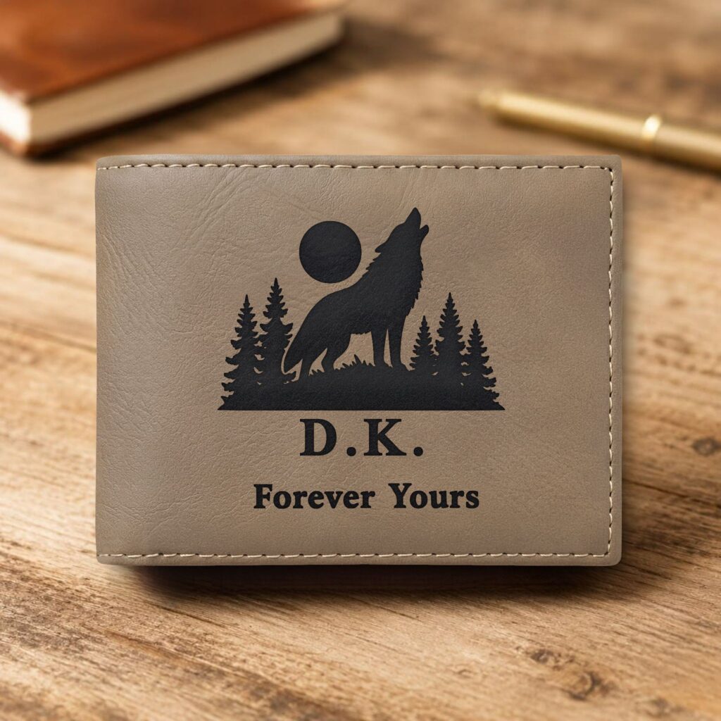 Personalized Bi-Fold Wallet – Wolf Moon Gift for Him