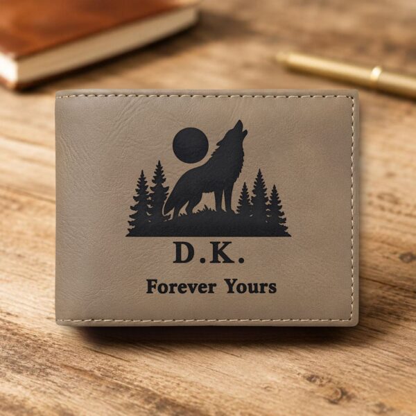 Personalized Bi-Fold Wallet – Wolf Moon Gift for Him