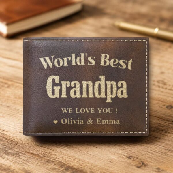 Personalized Bi-Fold Wallet – World's Best Grandpa Gift
