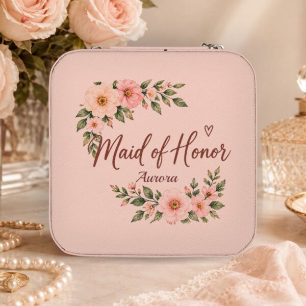 Personalized Travel Jewelry Case — Maid of Honor Gift with Custom Name