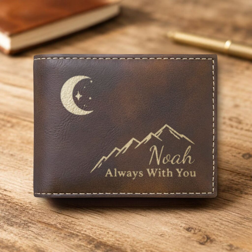 Personalized Bi-Fold Wallet – Moon & Mountain Gift for Him