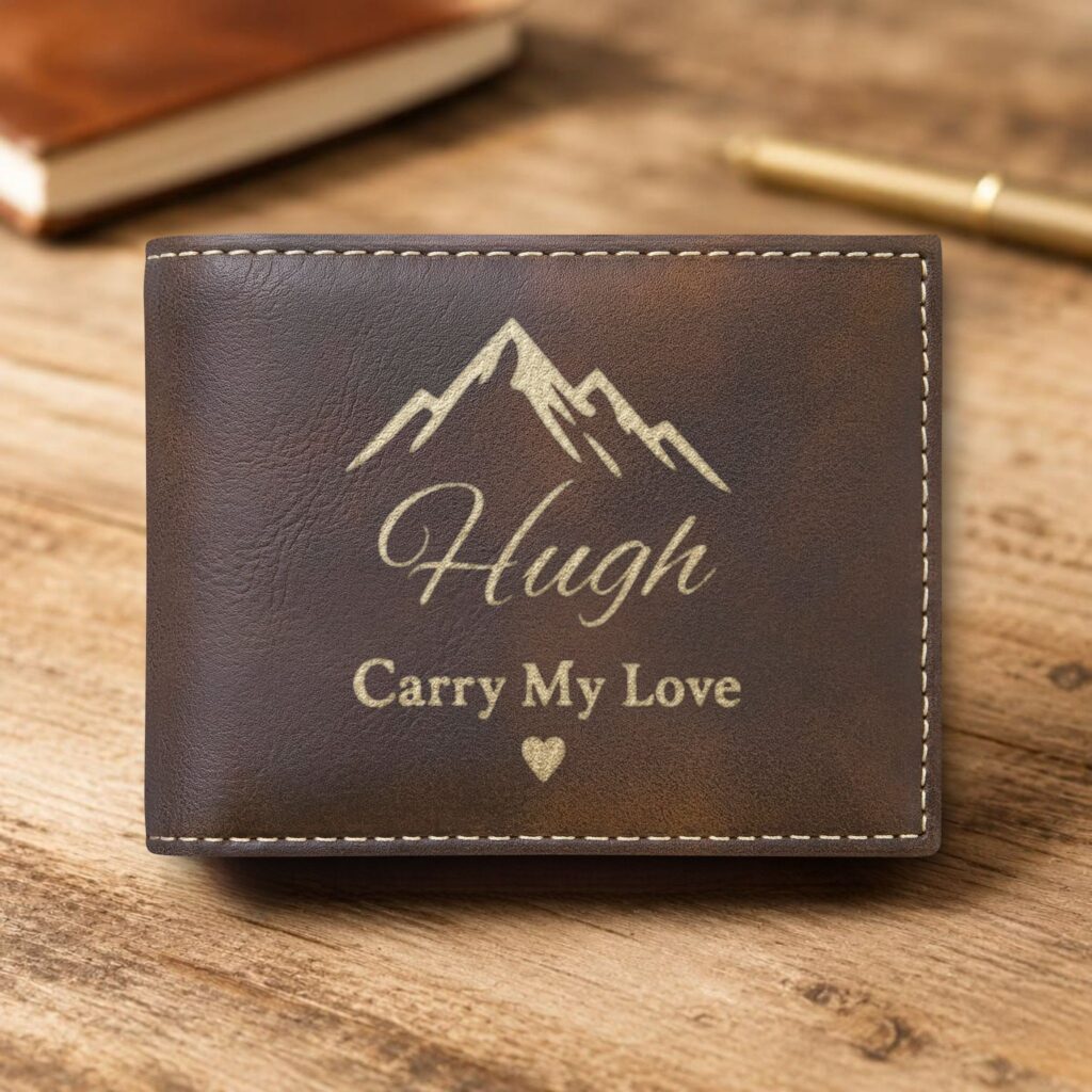 Personalized Bi-Fold Wallet – Mountain Love Gift for Him