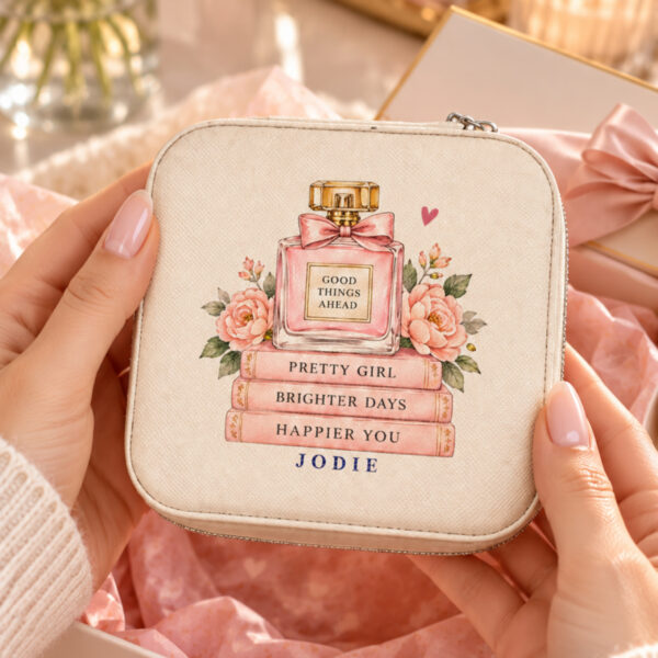 Personalized Travel Jewelry Case — 'Good Things Ahead' Gift with Custom Name