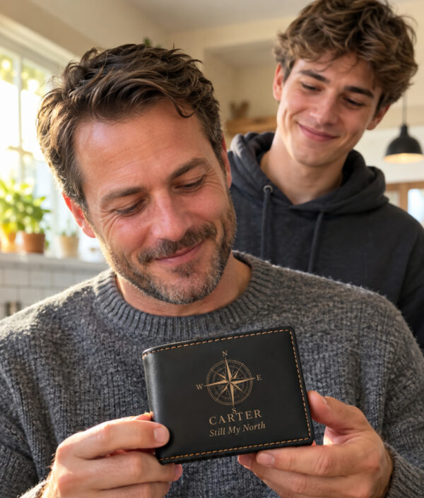 Personalized Bi-Fold Wallet – Compass Gift for Him