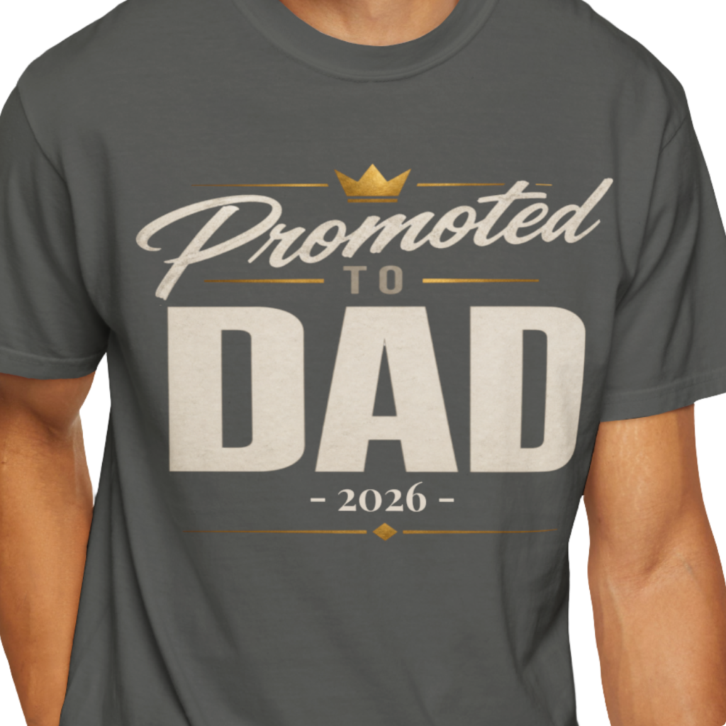 Personalized Promoted to Dad Heavyweight T-Shirt | Custom Year Comfort Colors Tee