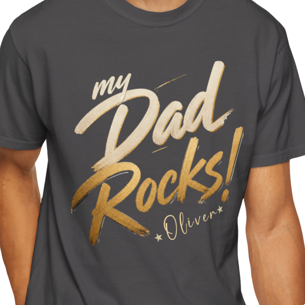 Personalized My Dad Rocks Heavyweight T-Shirt | Custom Name Comfort Colors Tee