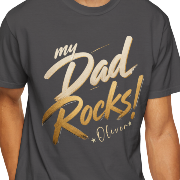 Personalized My Dad Rocks Heavyweight T-Shirt | Custom Name Comfort Colors Tee