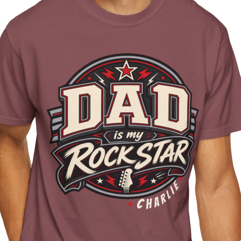 Personalized Dad Is My Rockstar Heavyweight T-Shirt | Custom Name Comfort Colors Tee