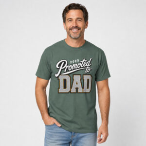 Personalized Promoted to Dad Heavyweight T-Shirt | Custom Year Varsity Comfort Colors Tee