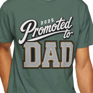 Personalized Promoted to Dad Heavyweight T-Shirt | Custom Year Varsity Comfort Colors Tee
